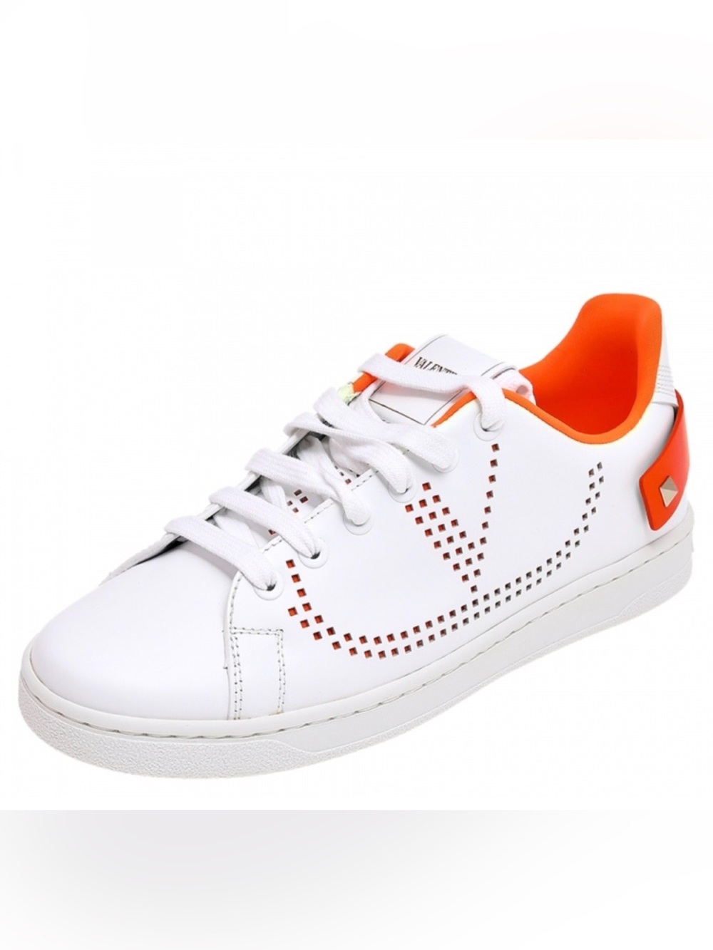 Valentino White Leather Sneakers with Orange Lining, Rockstud, size 36